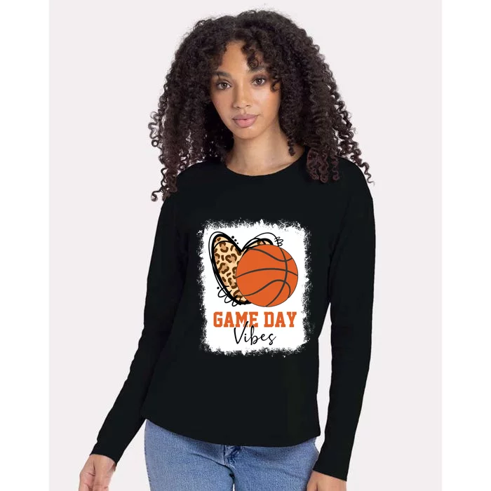 Bleached Basketball Game Day Vibes Basketball Mom Game Day Womens Cotton Relaxed Long Sleeve T-Shirt