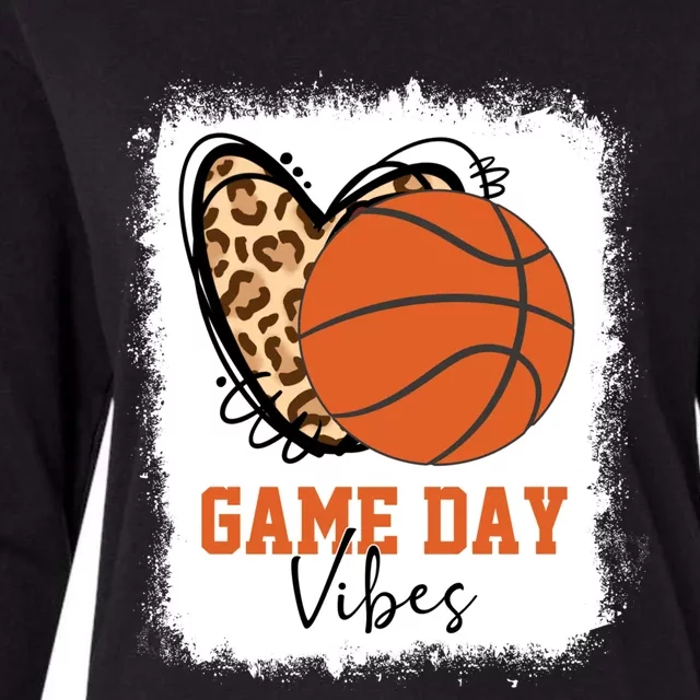 Bleached Basketball Game Day Vibes Basketball Mom Game Day Womens Cotton Relaxed Long Sleeve T-Shirt