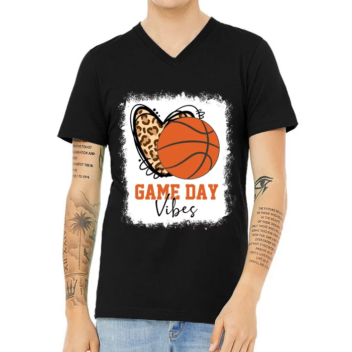 Bleached Basketball Game Day Vibes Basketball Mom Game Day V-Neck T-Shirt