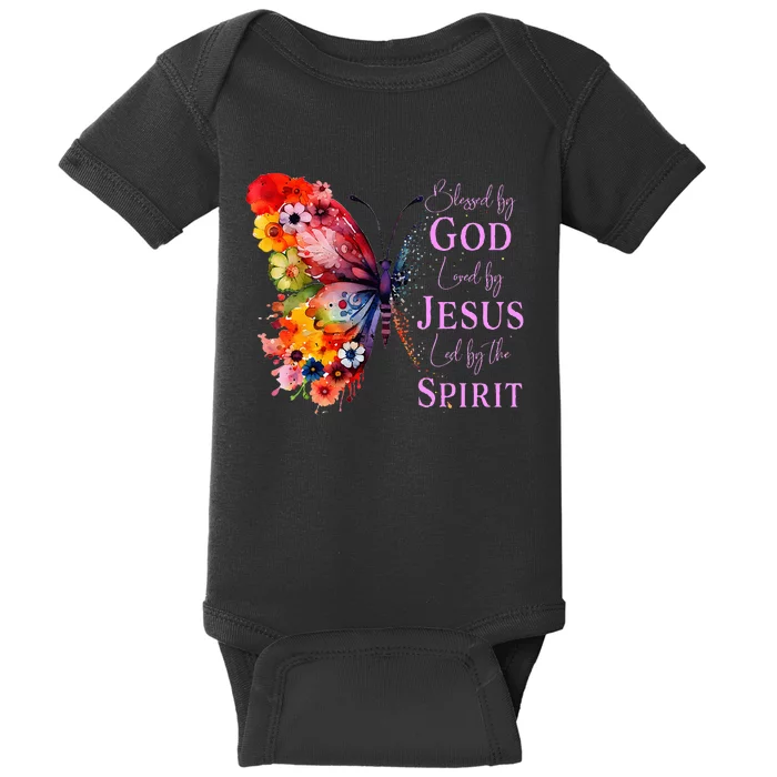 Blessed By God Loved By Jesus Butterfly Baby Bodysuit