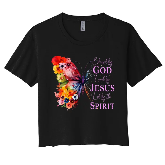 Blessed By God Loved By Jesus Butterfly Women's Crop Top Tee