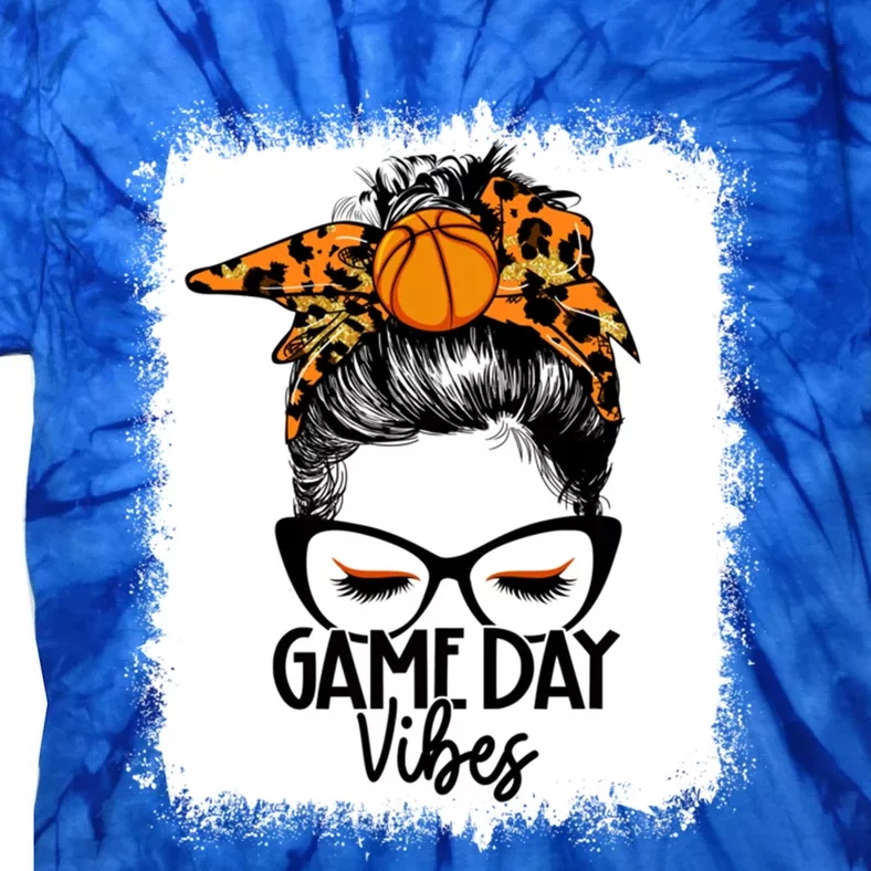 Bleached Basketball Game Day Vibes Messy Bun Basketball Mom Cute Gift Tie-Dye T-Shirt