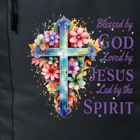 Blessed By God Loved By Jesus Floral Cross Christian Funny Gift Daily Commute Backpack