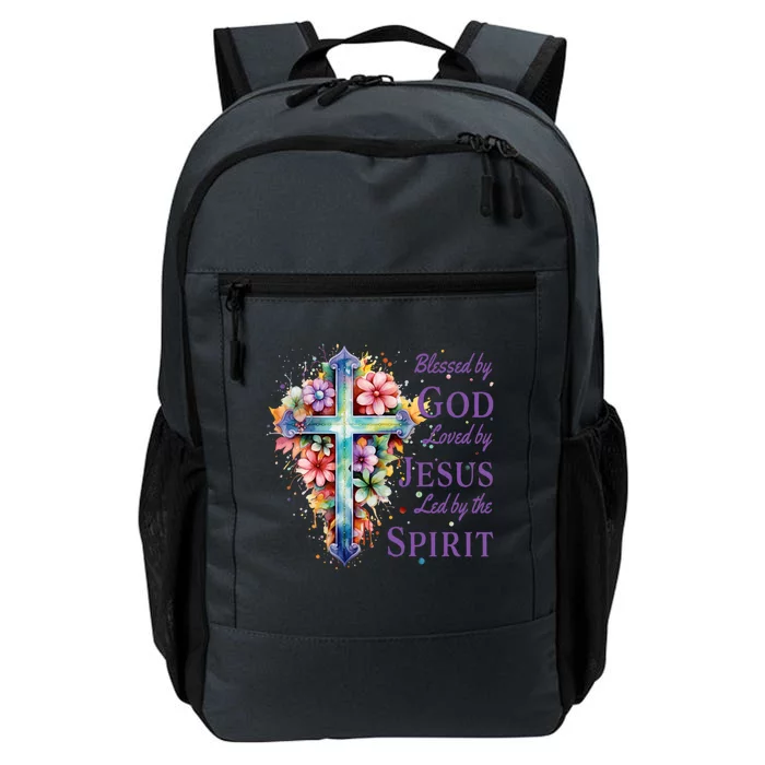 Blessed By God Loved By Jesus Floral Cross Christian Funny Gift Daily Commute Backpack