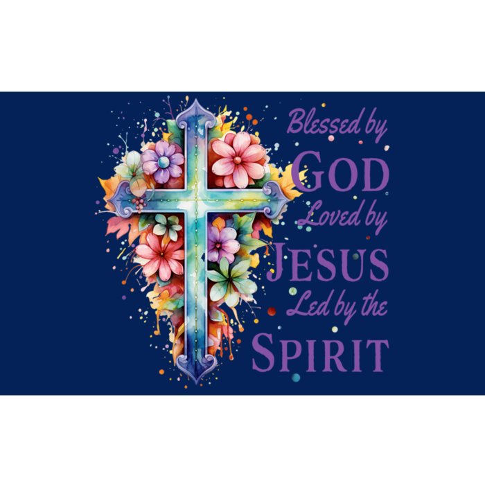 Blessed By God Loved By Jesus Floral Cross Christian Funny Gift Bumper Sticker