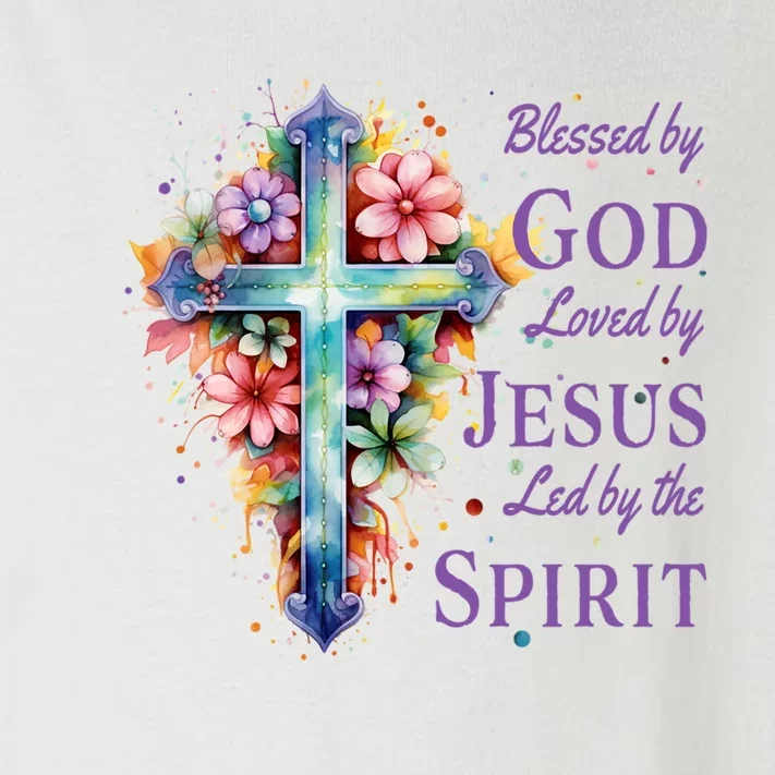 Blessed By God Loved By Jesus Floral Cross Christian Funny Gift Toddler Long Sleeve Shirt