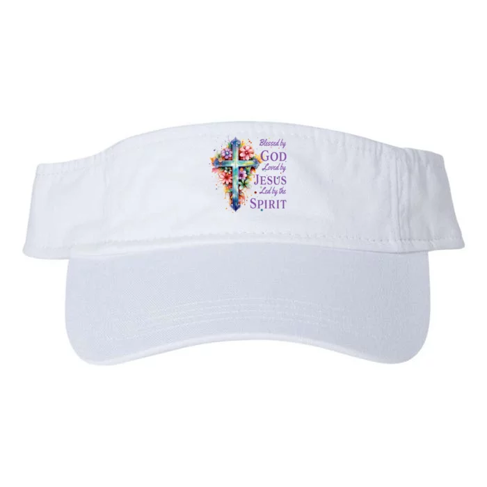 Blessed By God Loved By Jesus Floral Cross Christian Funny Gift Valucap Bio-Washed Visor