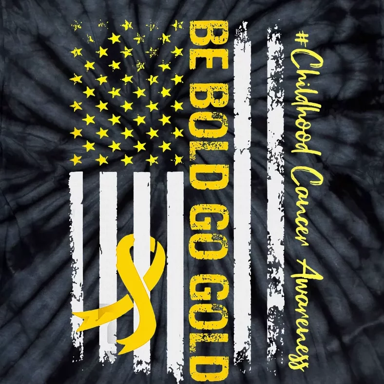 Be Bold Go Gold Childhood Cancer Awareness USA Flag Ribbon Tie-Dye T-Shirt