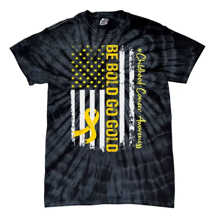 Be Bold Go Gold Childhood Cancer Awareness USA Flag Ribbon Tie-Dye T-Shirt