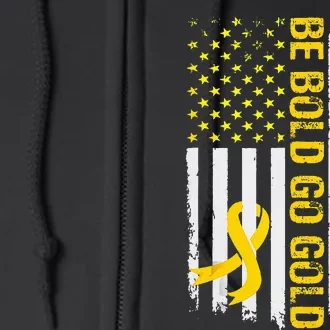 Be Bold Go Gold Childhood Cancer Awareness USA Flag Ribbon Full Zip Hoodie