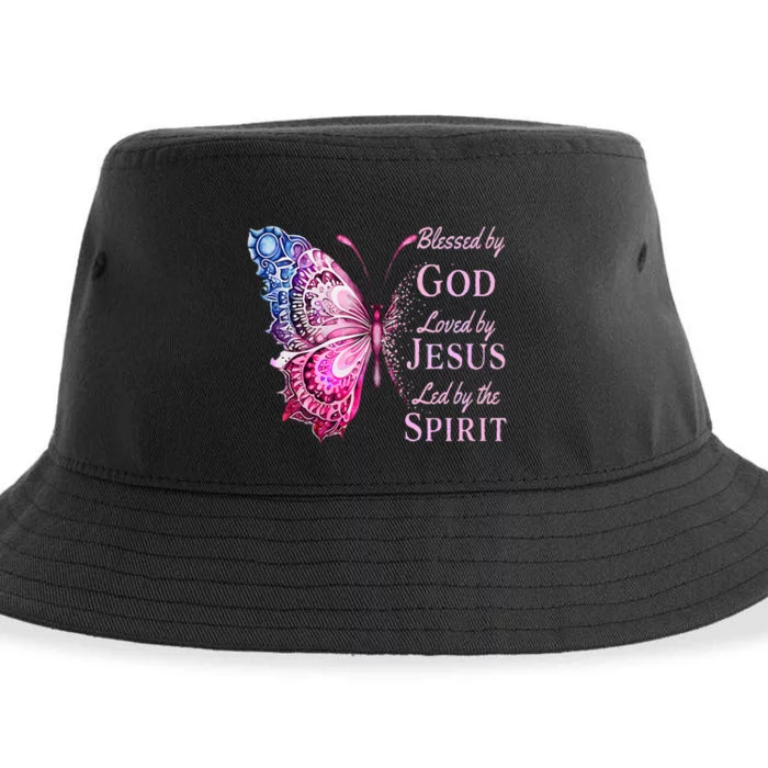 Blessed By God Loved By Jesus Butterfly Sustainable Bucket Hat