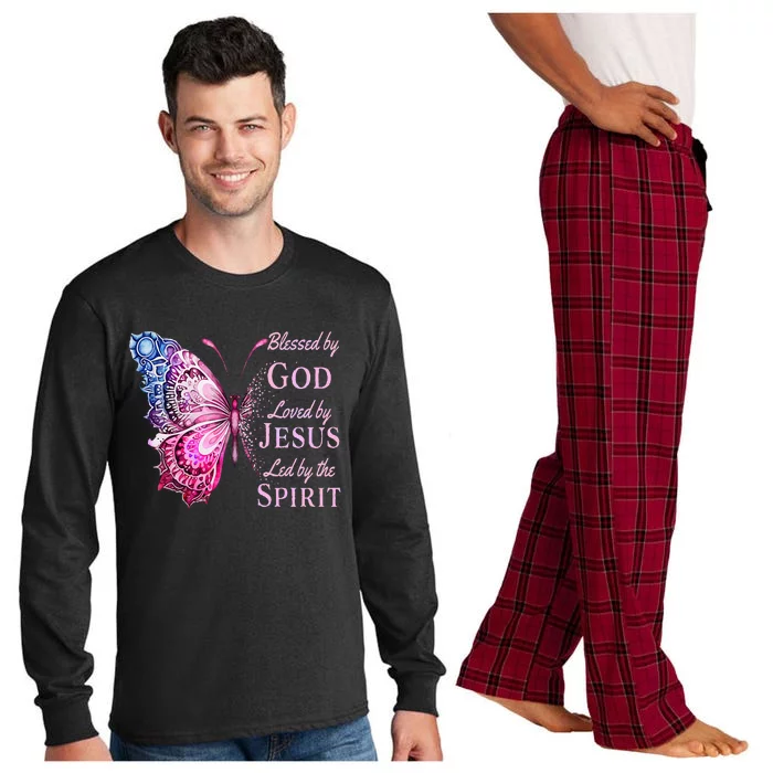 Blessed By God Loved By Jesus Butterfly Long Sleeve Pajama Set