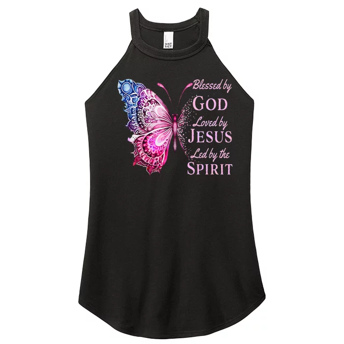 Blessed By God Loved By Jesus Butterfly Women’s Perfect Tri Rocker Tank