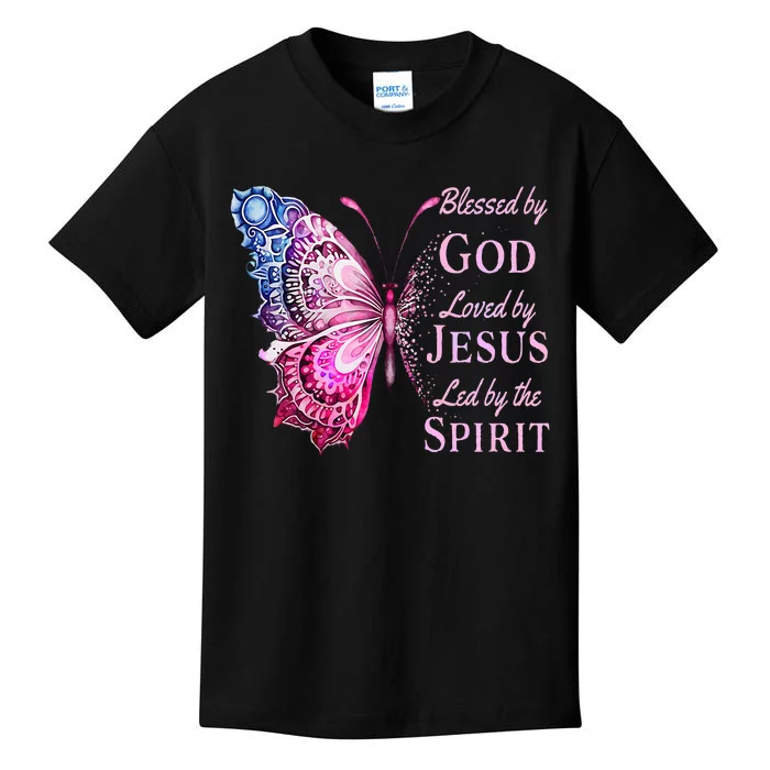 Blessed By God Loved By Jesus Butterfly Kids T-Shirt