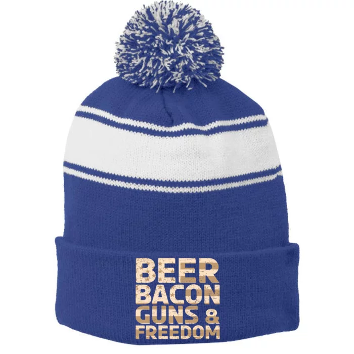 Beer Bacon Guns And Freedom Bbq Meat Pig Lover Bacon Gift Stripe Pom Pom Beanie