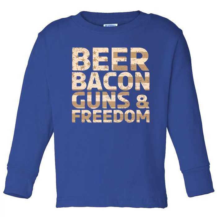 Beer Bacon Guns And Freedom Bbq Meat Pig Lover Bacon Gift Toddler Long Sleeve Shirt