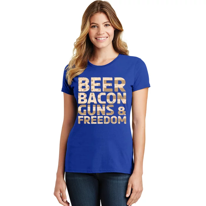 Beer Bacon Guns And Freedom Bbq Meat Pig Lover Bacon Gift Women's T-Shirt