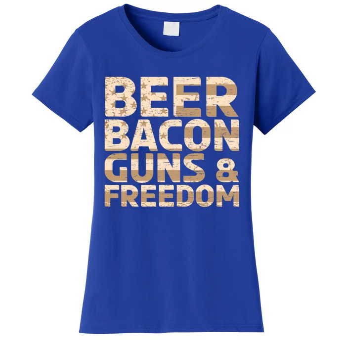 Beer Bacon Guns And Freedom Bbq Meat Pig Lover Bacon Gift Women's T-Shirt