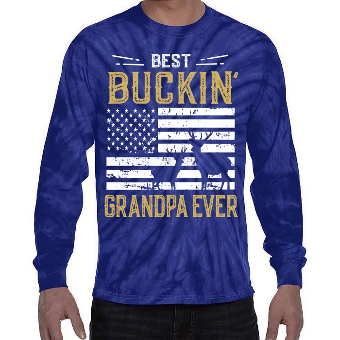 Best Buckin Grandpa Ever Funny Gift Deer Hunter Cool Hunting Tie-Dye Long Sleeve Shirt