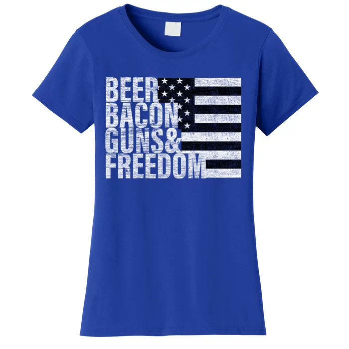 Beer Bacon Guns And Freedom Funny Gift Flag Gift Women's T-Shirt