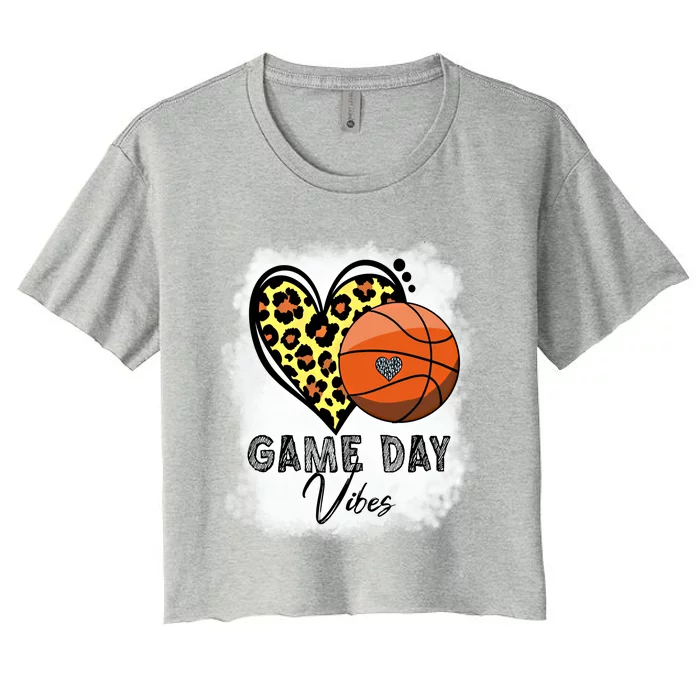 Bleached Basketball Game Day Vibes Basketball Mom Game Day Funny Gift Women's Crop Top Tee