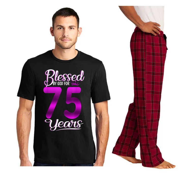 Blessed by God for 75 Years Old 75th Birthday Present Gifts Crown Pajama Set