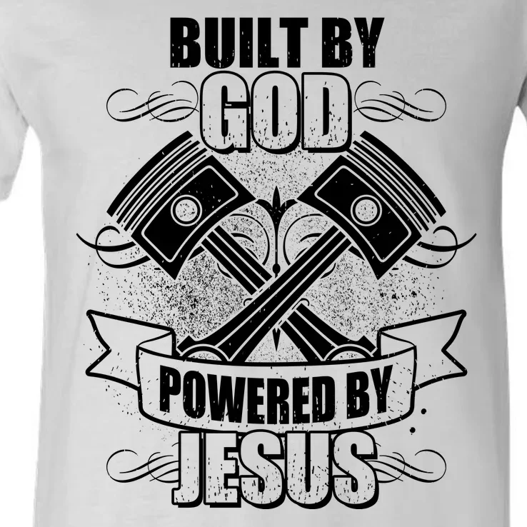 Built By God Powered By Jesus Car Engine Pistons V-Neck T-Shirt