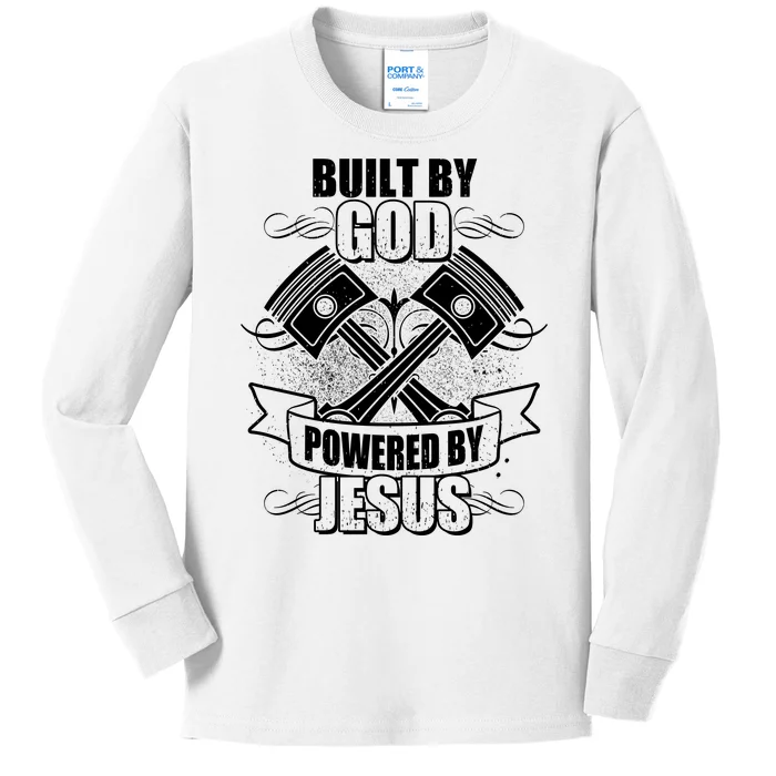 Built By God Powered By Jesus Car Engine Pistons Kids Long Sleeve Shirt