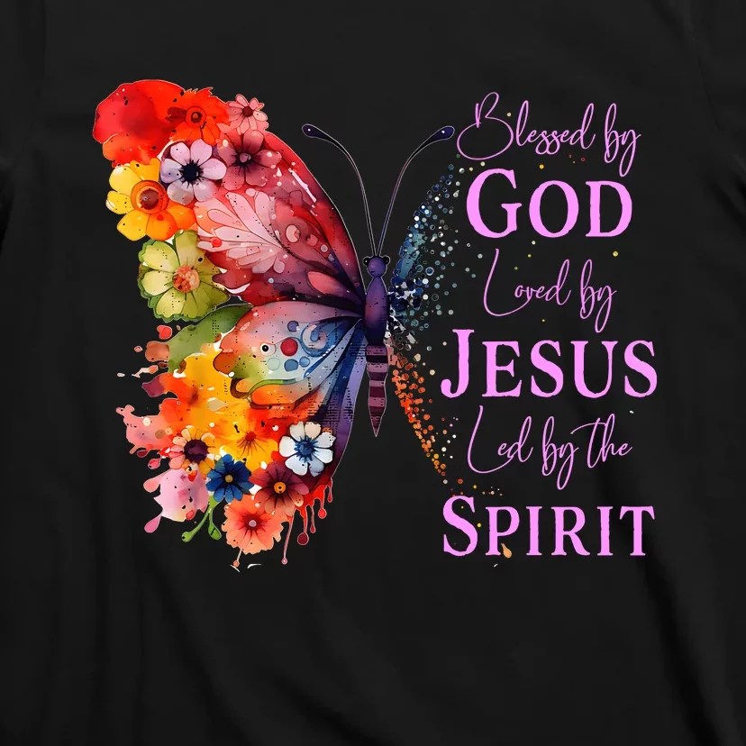 Blessed By God Loved By Jesus Butterfly T-Shirt