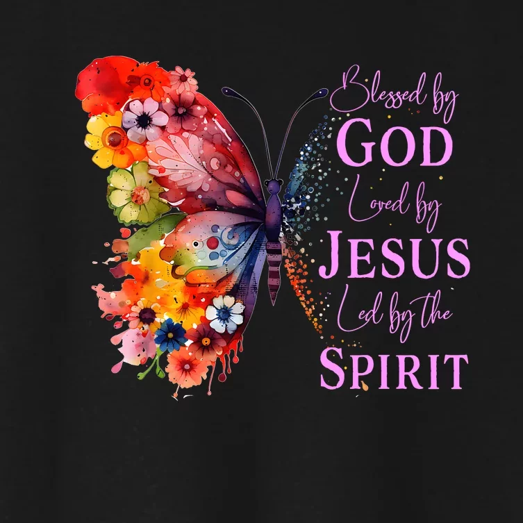 Blessed By God Loved By Jesus Butterfly Women's Crop Top Tee