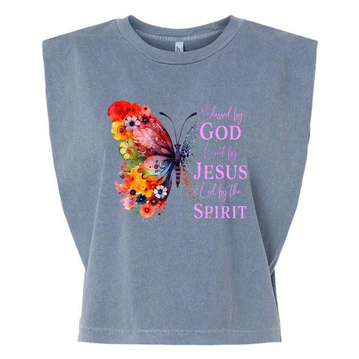 Blessed By God Loved By Jesus Butterfly Garment-Dyed Women's Muscle Tee