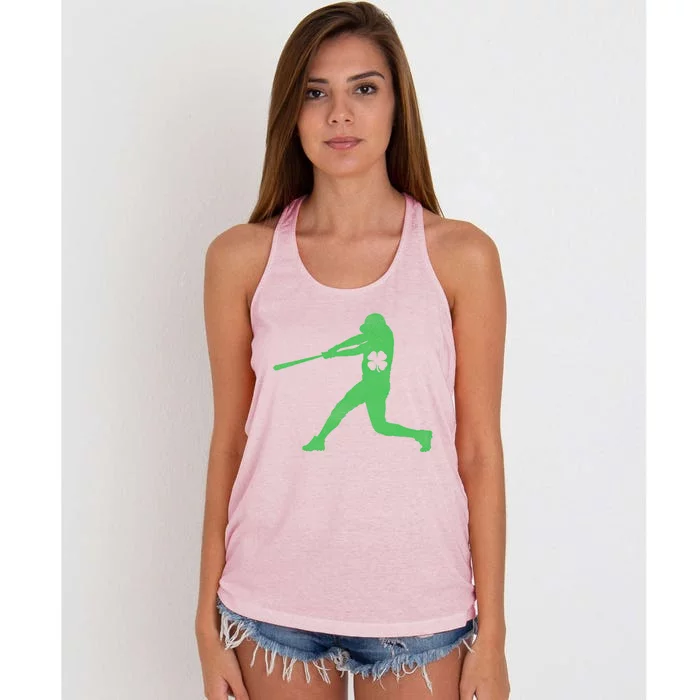 Baseball Bat Gift St Patrick's Day Shamrock Irish Lucky Funny Gift Women's Knotted Racerback Tank