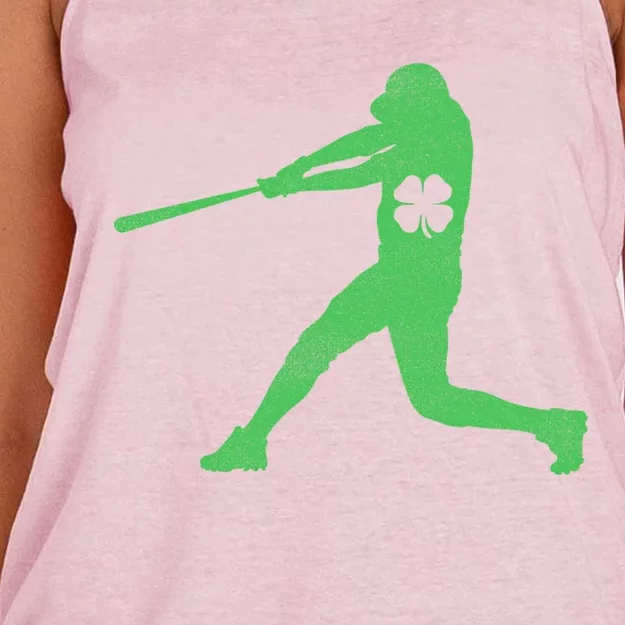 Baseball Bat Gift St Patrick's Day Shamrock Irish Lucky Funny Gift Women's Knotted Racerback Tank