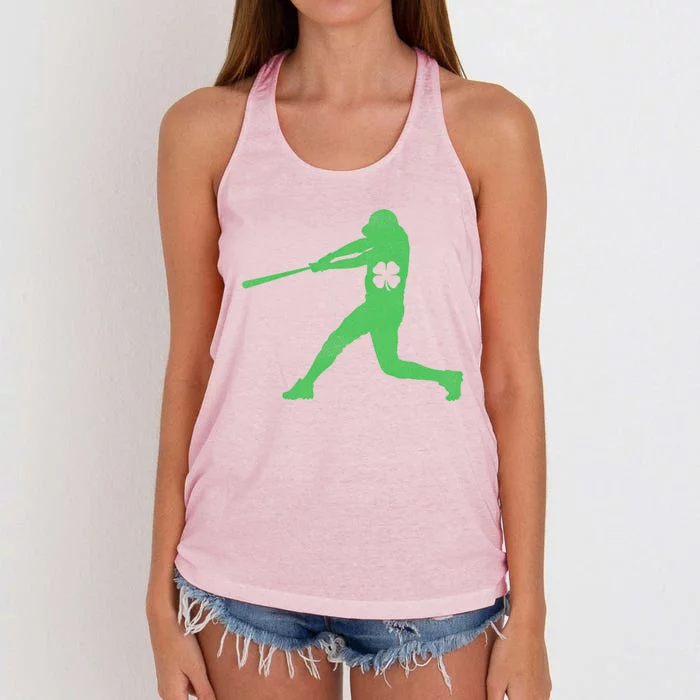 Baseball Bat Gift St Patrick's Day Shamrock Irish Lucky Funny Gift Women's Knotted Racerback Tank