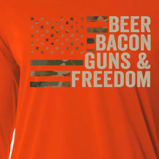 Beer Bacon Guns And Freedom Funny Bbq Ing Gun Camo Gift Cooling Performance Long Sleeve Crew