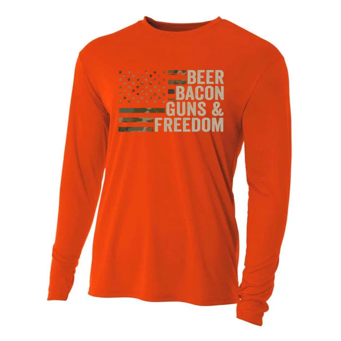 Beer Bacon Guns And Freedom Funny Bbq Ing Gun Camo Gift Cooling Performance Long Sleeve Crew