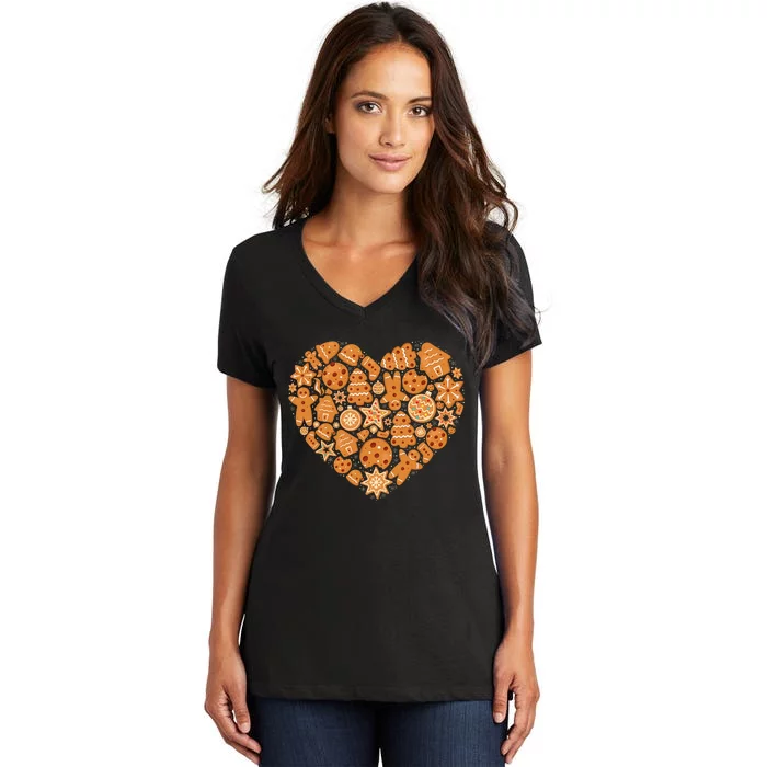 Bake Baking Gingerbread Man Christmas Cookie Heart Women's V-Neck T-Shirt