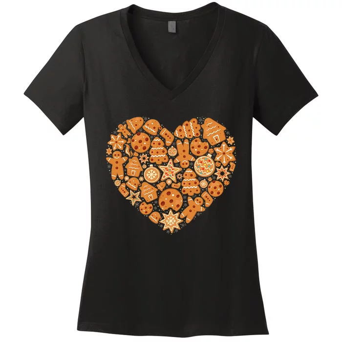 Bake Baking Gingerbread Man Christmas Cookie Heart Women's V-Neck T-Shirt