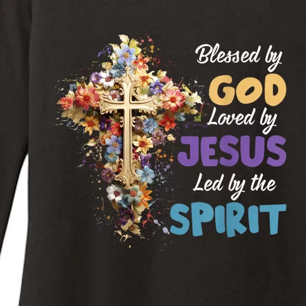 Blessed By God Loved By Jesus Cross Christian Religious Womens CVC Long Sleeve Shirt