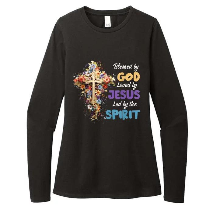 Blessed By God Loved By Jesus Cross Christian Religious Womens CVC Long Sleeve Shirt