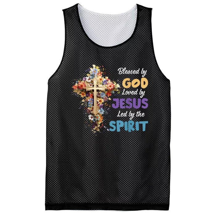 Blessed By God Loved By Jesus Cross Christian Religious Mesh Reversible Basketball Jersey Tank