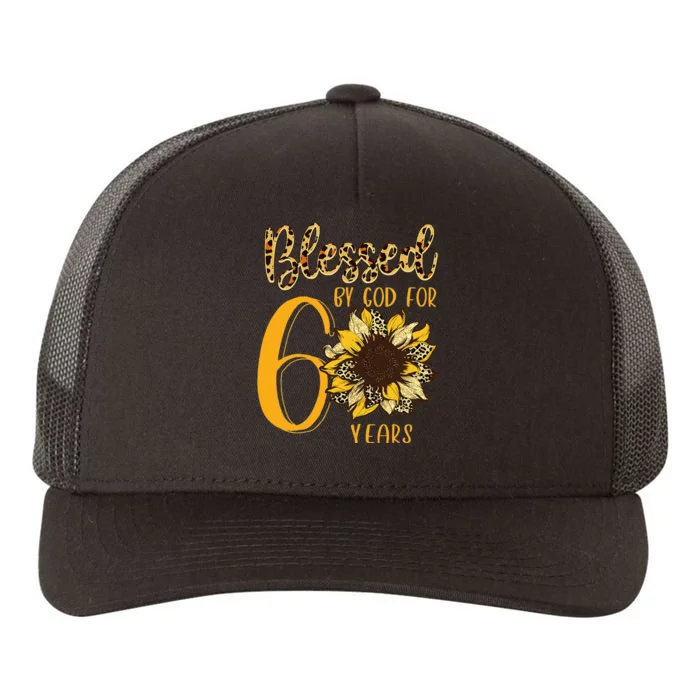 Blessed by God for 60 Years Sunflower Leopard Birthday Yupoong Adult 5-Panel Trucker Hat