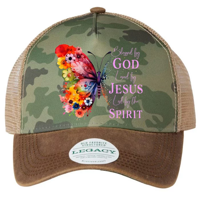 Blessed By God Loved By Jesus, Butterfly Christian Faith Legacy Tie Dye Trucker Hat