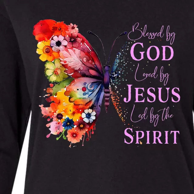 Blessed By God Loved By Jesus, Butterfly Christian Faith Womens Cotton Relaxed Long Sleeve T-Shirt