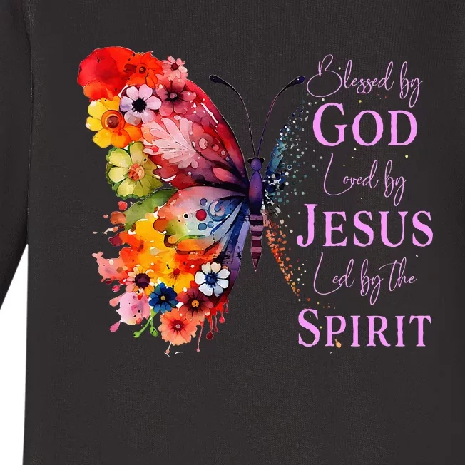 Blessed By God Loved By Jesus, Butterfly Christian Faith Baby Long Sleeve Bodysuit