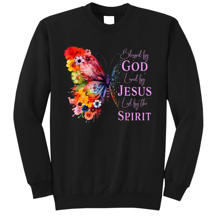 Blessed By God Loved By Jesus, Butterfly Christian Faith Tall Sweatshirt