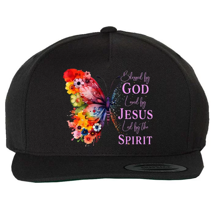 Blessed By God Loved By Jesus, Butterfly Christian Faith Wool Snapback Cap