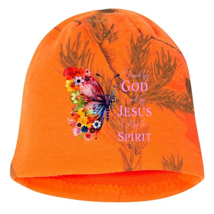 Blessed By God Loved By Jesus, Butterfly Christian Faith Kati - Camo Knit Beanie