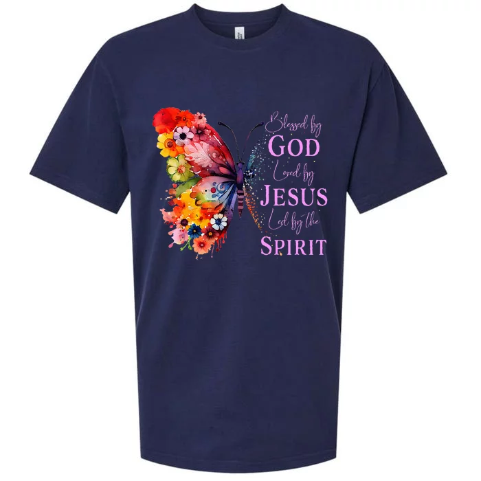 Blessed By God Loved By Jesus, Butterfly Christian Faith Sueded Cloud Jersey T-Shirt