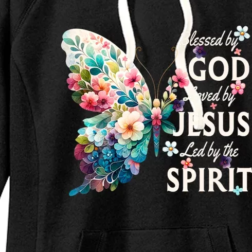 Blessed By God Loved By Jesus Floral Butterfly Christian Women's Fleece Hoodie